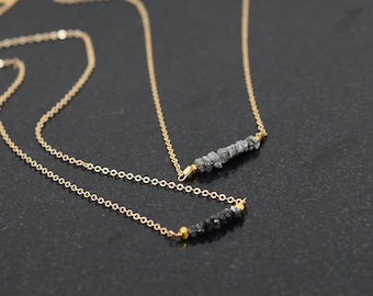 Raw Diamond Necklace | Dainty, Minimalist | 14K Gold Filled or Sterling Silver or Rose Gold Filled| Gray or Black Diamond | April Birthstone