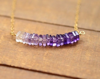 Ombre Amethyst Bar Necklace, Gold Filled, February Birthstone