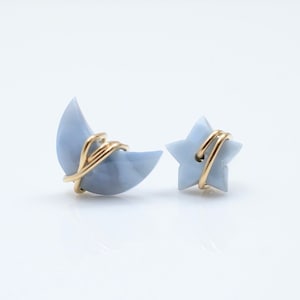 Blue opal Earrings, Crescent Moon, Half Moon, Post earrings, Christmas Gift, Gold Filled, Sterling Silver, opal studs, OWYHEE, Star