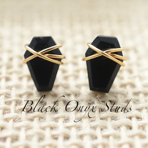 Black Onyx Studs, Black Onyx Earrings,  December Birthstone, coffin earrings, coffin studs, Halloween earrings, Halloween jewelry