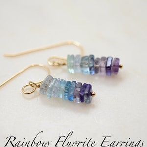 Fluorite Earrings, Fluorite dangle earrings, Pisces, Capricorn Birthstone, Gold Filled, Sterling Silver, Natural Fluorite, Ombre, Blue,mauve