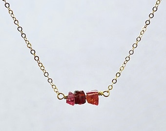 TINY Raw Garnet Necklace, Dainty, Minimalist, Natural, January Birthstone, January Birthday Gift, Red, Gold, Silver, RoseGold