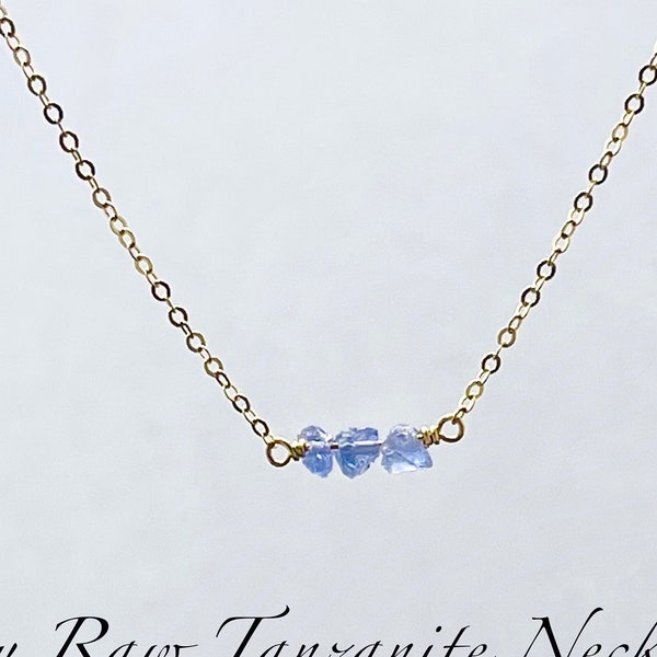 TINY Raw Tanzanite Necklace, Dainty, Minimalist, Natural, December Birthstone, December Birthday Gift, Lavendor, Gold, Silver, RoseGold