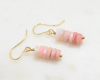 Pink Opal Earrings, 14K Gold Filled, Delicate Peruvian Opal Dangle