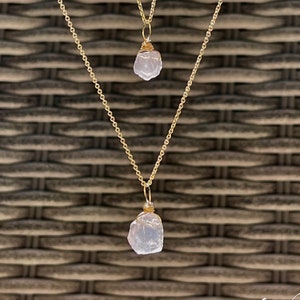 Raw Rose Quartz necklace for women, Gold Filled, Sterling Silver, Mother&#39;s Day, Light Pink, Gemstone, Large, small