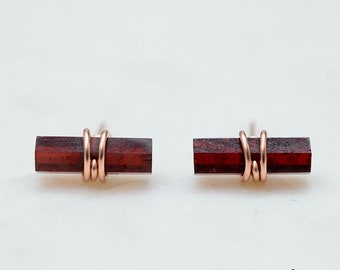 Garnet studs, garnet post earrings, bar studs, Raw Garnet Deep red, Wine color, gemstone, red stone, January Birthstone, Mother&#39;s day gift