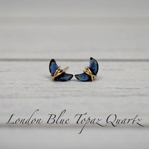 London Blue Topaz colored Quartz Studs, earrings, Sterling Silver, Gold Filled, Rose Gold Filled, December Birthstone, Star, Half Moon