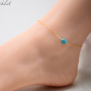 Raw Turquoise anklet, Turquoise Anklet, Turquoise ankle bracelet, December Birthstone, Natural Turquoise, Dainty, Minimalist anklet, Genuine