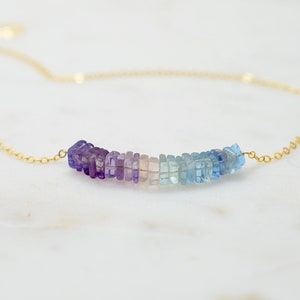 Raw Fluorite Bar Necklace, Rainbow Fluorite, Gold Filled, Geometric Necklace, Rainbow Fluorite, Crystal Necklace, Fluorite chips, nuggets