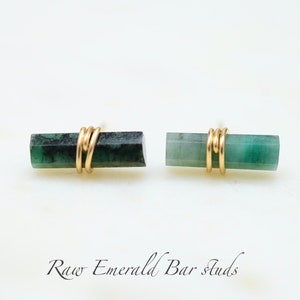 Emerald Earrings, Studs, Emerald Bar studs, Gold filled, Rose Gold, Sterling Silver, May Birthstone, Birthday gift, Chic, Modern, Geometric