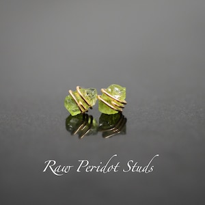 Raw Peridot stud Earrings | Sterling Silver, 14K Gold Filled | Dainty | August Birthstone, March Birthstone, Natural, purple, Green Stone