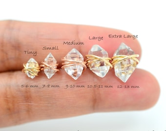 NEW| Raw Herkimer Diamond Earrings, Gold Filled, Rose Gold Filled, Sterling Silver, post earrings, Tiny, Small, Medium, Large, Extra Large