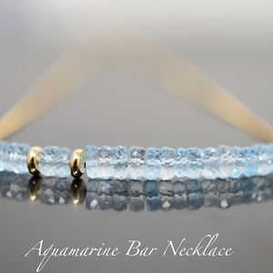 Aquamarine Necklace for women, 14K Solid Gold, Gold, Sterling Silver, Aquamarine bar necklace, March Birthstone, blue, Beaded Aquamarine