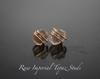Raw Imperial Topaz stud Earrings | Sterling Silver | Small, Dainty | November Birthstone, light peach, Natural, Rough, Topaz earrings