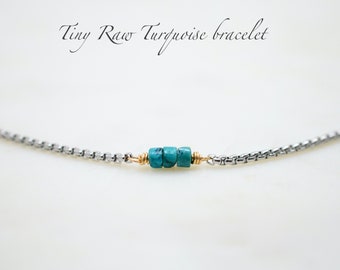 Raw Turquoise Bracelet, Turquoise bracelet, December Birthstone,  Mixed metal, Natural Turquoise, Dainty, Minimalist, Genuine turquoise, 304