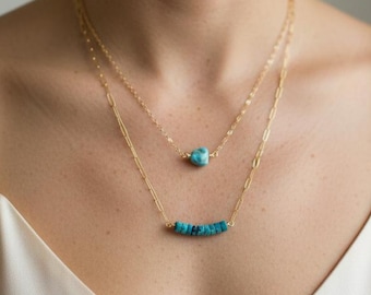 Raw Turquoise Necklace, December Birthstone, Gold Filled, Sterling Silver