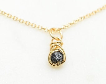 Raw Black Diamond Necklace: Dainty Sterling Silver Choker, April Birthstone