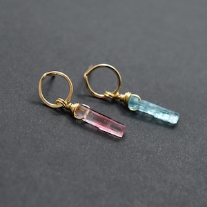 Tourmaline Earrings, Tourmaline Studs, drop earrings, Gold Filled, post drop earrings, October Birthstone, Natural tourmaline, pink, green