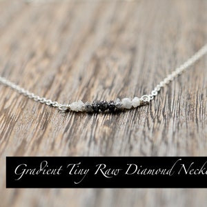 Raw Diamond Necklace Dainty Minimalist 14K Gold Filled, Sterling Silver, Rose Gold Filled White, Gray, Black Diamond, April Birthstone Gradient