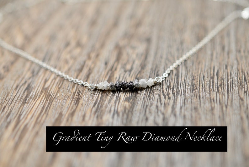 Raw Diamond Necklace Dainty Minimalist 14K Gold Filled, Sterling Silver, Rose Gold Filled White, Gray, Black Diamond, April Birthstone Gradient