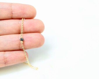 Dainty Raw Diamond Necklace: Minimalist April Birthstone, Sterling Silver