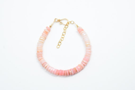 Pink Opal Bracelet: Sterling Silver, Gold Filled, Peruvian Opal Heishi
