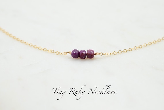 Raw Ruby Bar Necklace, Dainty Faceted Gemstone, July Birthstone