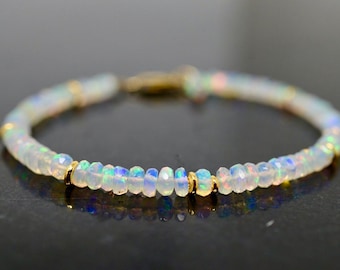 14K Solid Gold Ethiopian Opal Bracelet | Delicate Gemstone Jewelry
