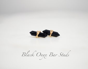 Dainty, Pointed, Edgy, Black Onyx Studs, Onyx Earrings, Sterling Silver, Gold Filled, Rose Gold, December Birthstone, Post earring, Gemstone