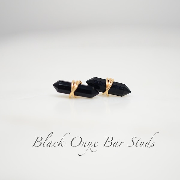 Handgemaakte zwarte onyx-oorknopjes: sterlingzilver, gold filled
