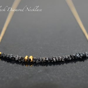 14K SOLID Gold Raw Diamond Necklace | April Birthstone | Black Diamond | Grey Diamond, Diamond Bar necklace for Women, Dainty, Minimalist