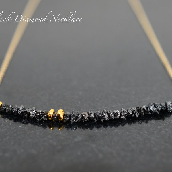 Raw Diamond Necklace | 14K Gold Filled or Sterling Silver | April Birthstone | Mothers Day Gift | Black Diamond | Diamond Bar Women Necklace