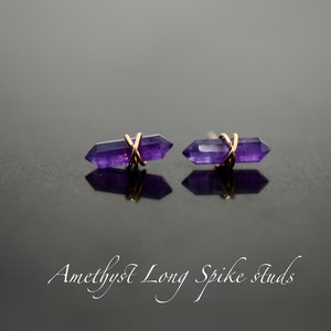 Amethyst Stud Earrings | 1Raw Amethyst, 4K Gold, Sterling Silver, Rose Gold Filled, February Birthstone, Purple studs, Earrings, Spike