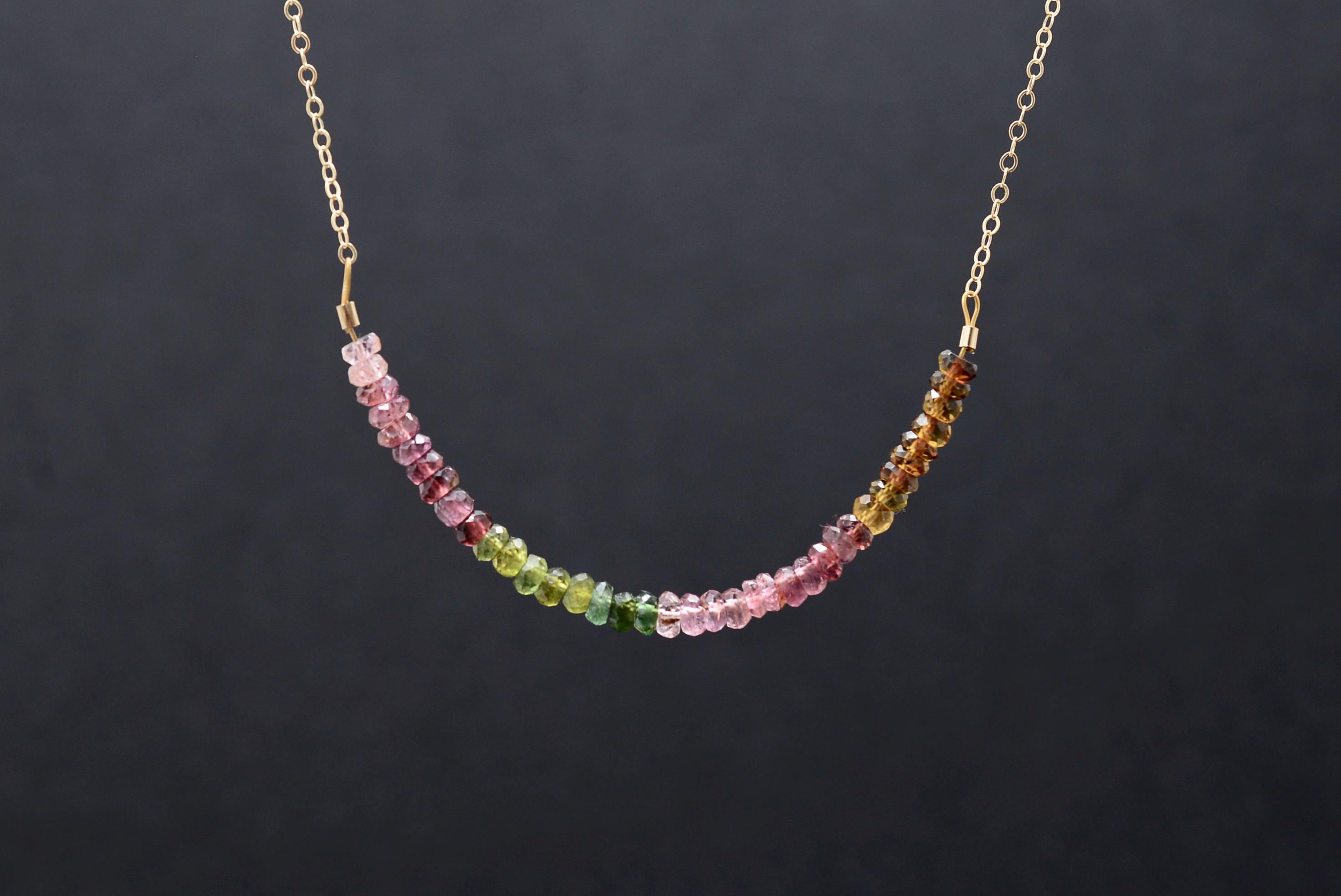 Multi-toermalijnketting, watermeloen-toermalijnketting, regenboog, sterlingzilver, gold filled, geboortesteen oktober, verjaardagscadeau oktober