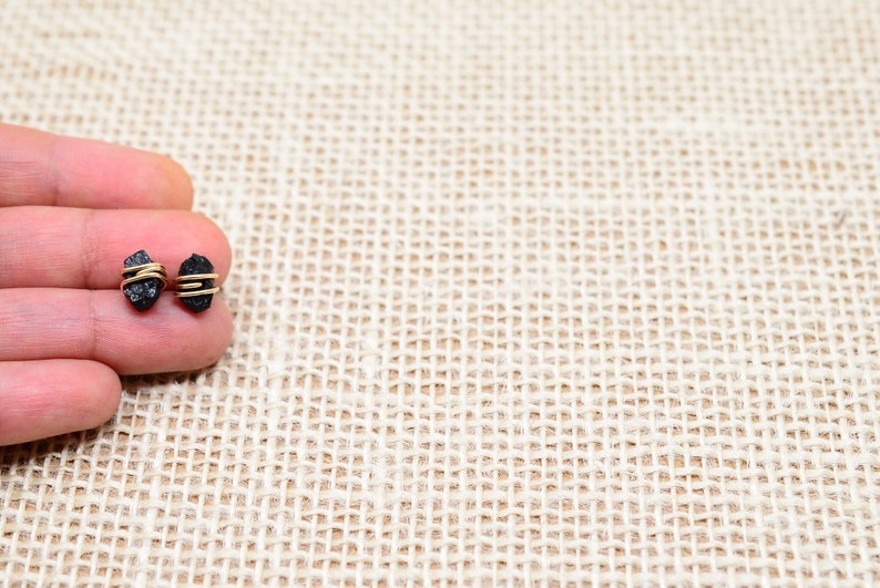 Raw Tourmaline Studs, Raw black tourmaline Earrings, Sterling Silver, Gold, Dainty, Natural, Gemstone image 5