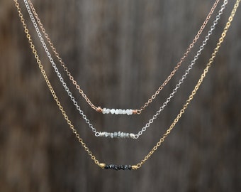 Raw Diamond Bar Necklace: Dainty 14K Gold Filled or Sterling Silver