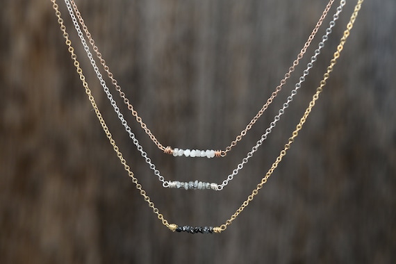 Raw Diamond Bar Necklace: Dainty 14K Gold Filled or Sterling Silver