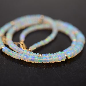 14K SOLID Gold Opal Necklace for women, Beaded Necklace, Ethiopian Opal, Rainbow Opal Necklace, October Birthstone, Fire, Flashy opal, Real
