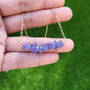 Raw Tanzanite necklace for women, tanzanite bar necklace, Gold Filled, Sterling Silver, Rose Gold, December Birthstone, Gemstone, mauve