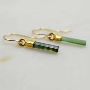 Tourmaline Earrings, Tourmaline drop earrings, Gold Filled, Dangle earrings, October Birthstone, Natural tourmaline, green, teal