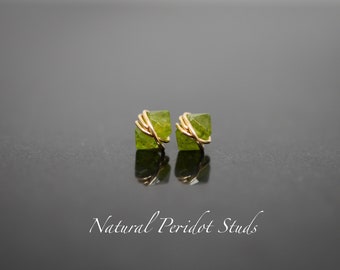 Peridot Green Quartz Studs, 14K Solid Gold, 14K Gold Filled, Sterling Silver, Rose Gold, August Birthstone, Minimalist stud earrings