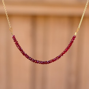 Dainty Ruby Bar Necklace: 14K Gold Filled, Sterling Silver, Natural Longido Ruby