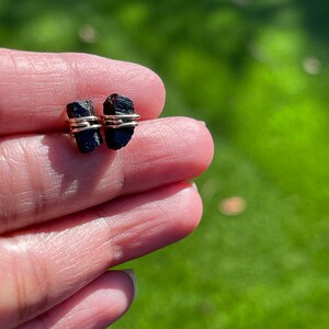 Raw Tourmaline Studs, Raw black tourmaline Earrings, Sterling Silver, Gold, Dainty, Natural, Gemstone image 7