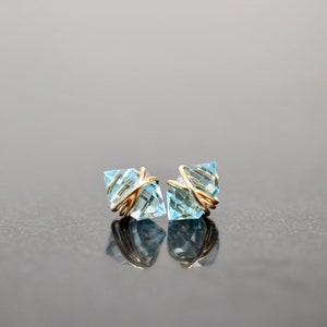 Blue Topaz Quartz Stud Earrings: 14K Gold Filled, Sterling Silver