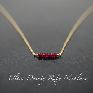 LAST FEW Ruby Necklace, Dainty, Minimalist, 14K Gold Filled, Sterling Silver, red, Longido Ruby bar necklace, Tiny, July Birthstone, Natural