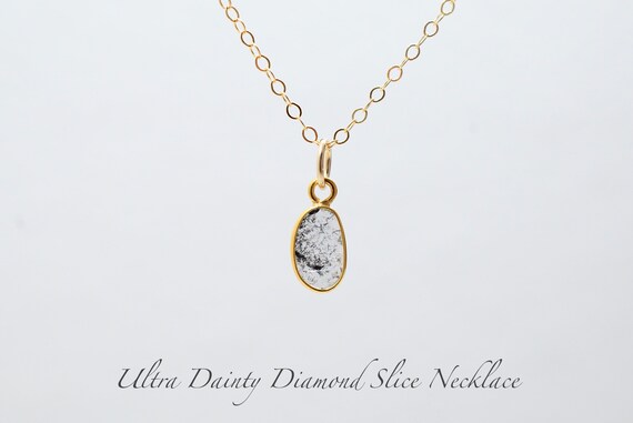 Dainty Raw Diamond Slice Necklace: Gold Vermeil Bezel, Gold Filled Chain