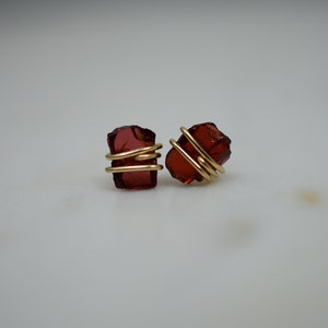 Raw Garnet stud Earrings Sterling Silver, 14K Gold Filled Dainty January Birthstone, March Birthstone, Natural, purple, Deep Red Stone image 6