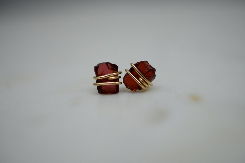 Raw Garnet stud Earrings Sterling Silver, 14K Gold Filled Dainty January Birthstone, March Birthstone, Natural, purple, Deep Red Stone image 6