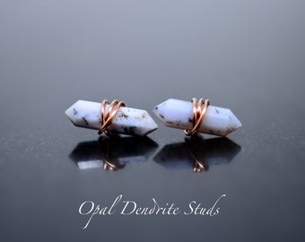 Handmade Dendritic Opal Studs: Sterling Silver, Gold Filled