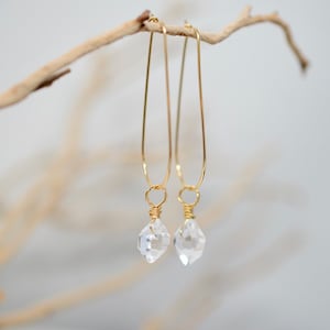 Herkimer Diamond Hoop Earrings, April Birthstone, Dainty, Minimalist dangle Earrings, Dangle earrings, Crystal, mother&#39;s day gift idea